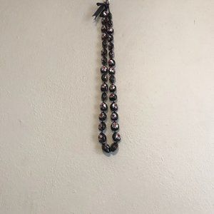 Hawaiian kukui nut necklace hand painted Black Red Silver Flowers Hibiscus